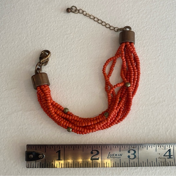 Red Seed Bead Multi Strand Bracelet | Vintage Southwest Boho Beaded Bracelet - Picture 2 of 7